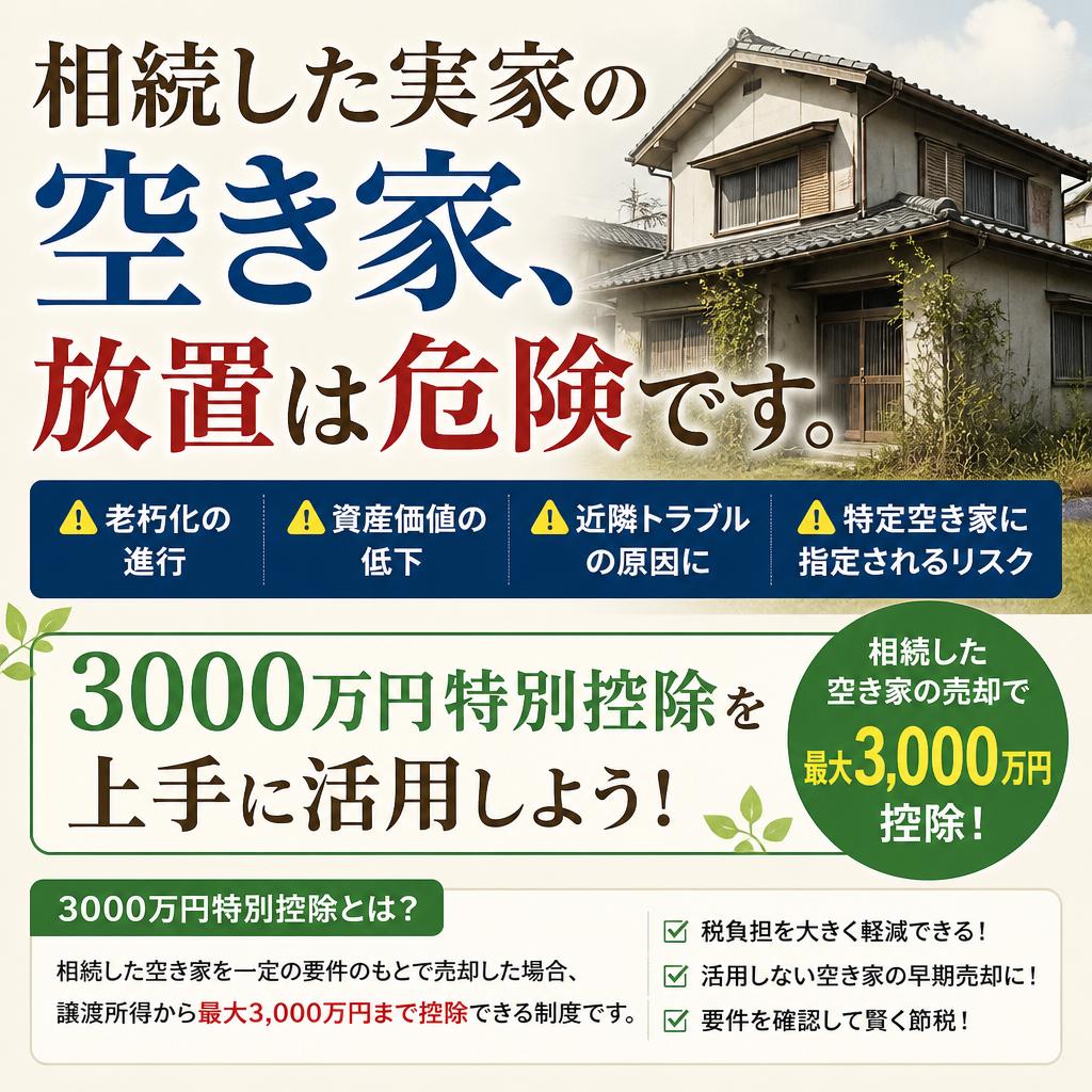 加古川市内で実家を相続・空き家処分される方へ：放置するリスクと「3000万円特別控除」の基本|加古川市不動産売却買取相談センター