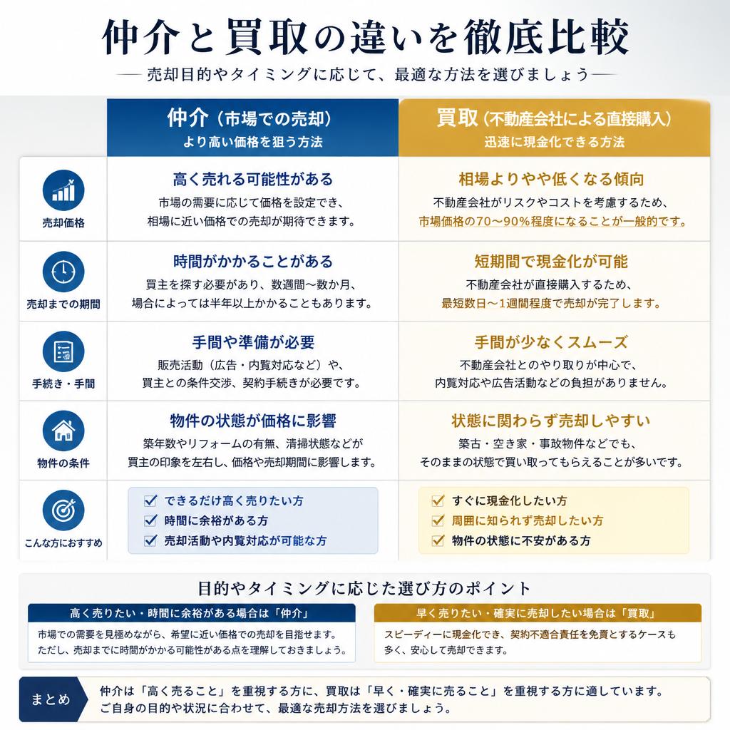 仲介と買取の違い、あなたにあった選び方