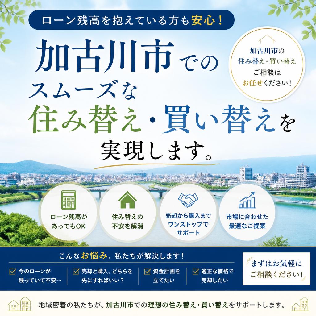ローン残高を抱えている方も安心！加古川市でのスムーズな住み替え・買い替えを実現します。