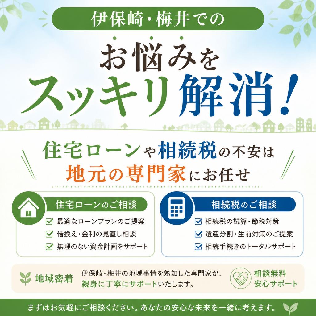 伊保崎・梅井でのお悩みをスッキリ解消！住宅ローンや相続税の不安は地元の専門家にお任せ|加古川市不動産売却買取相談センター