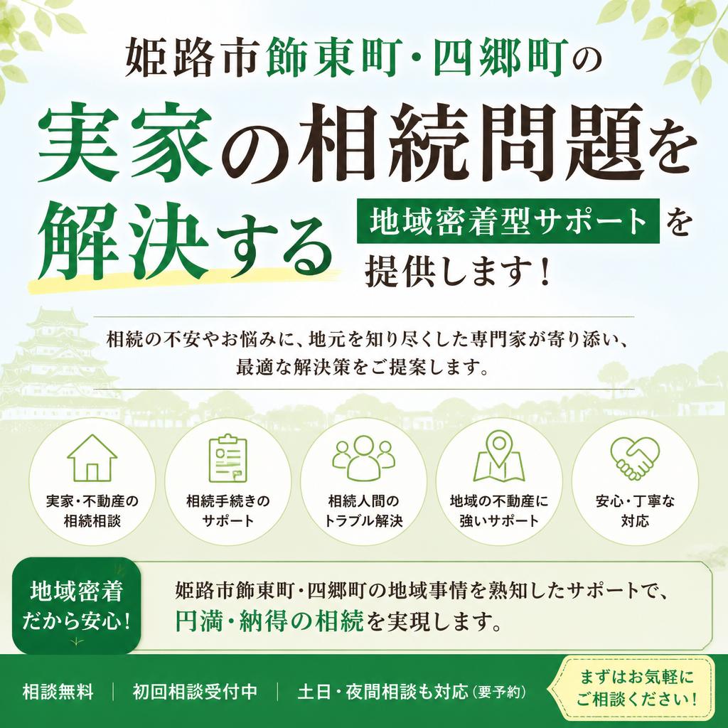 姫路市飾東町・四郷町の実家の相続問題を解決する地域密着型サポートを提供します！|加古川市不動産売却買取相談センター