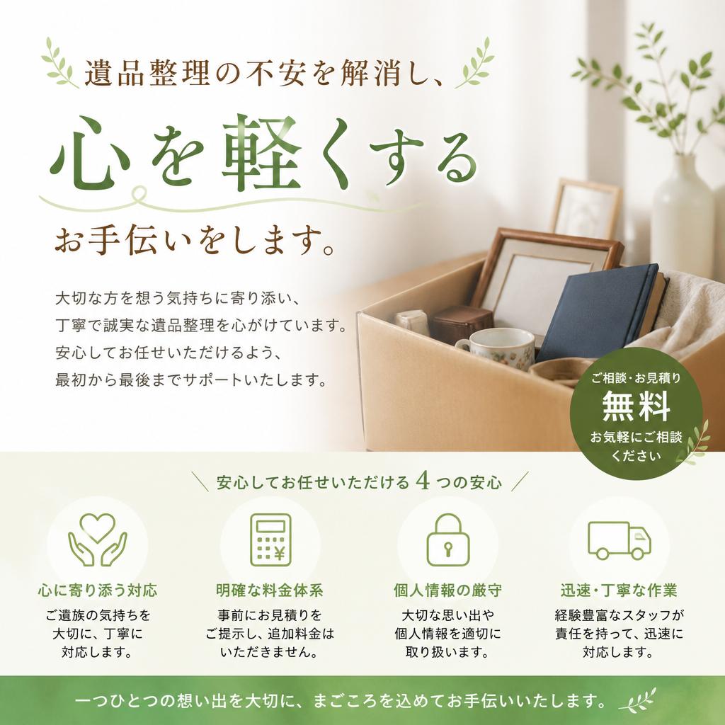 【加古川市】遺品整理の不安を解消し、心を軽くするお手伝いをします。|加古川市不動産売却買取相談センター