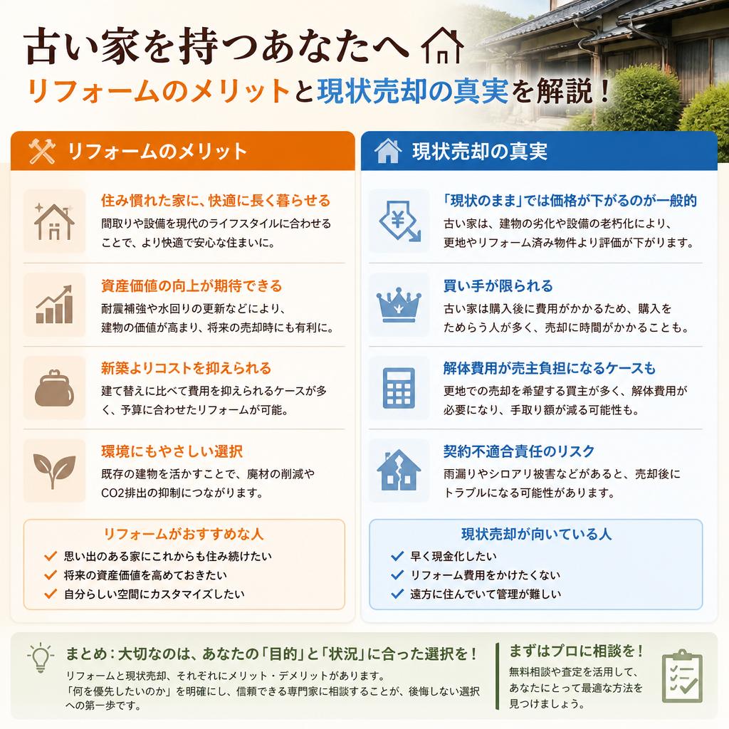 加古川市の古い家を持つあなたへ、リフォームのメリットと現状売却の真実を解説！|加古川市不動産売却買取相談センター