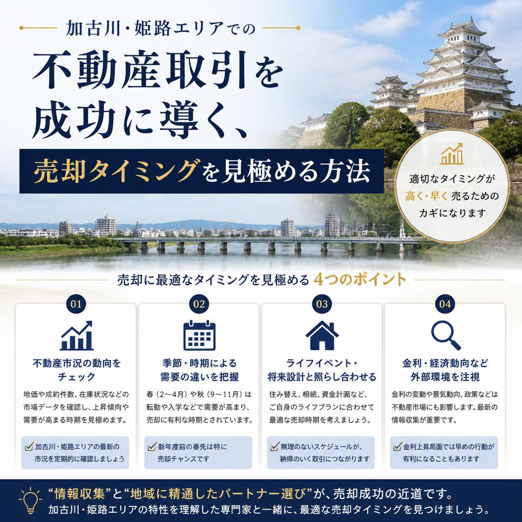 加古川・姫路エリアでの不動産取引を成功に導く、売却タイミングを見極める方法|加古川市不動産売却買取相談センター
